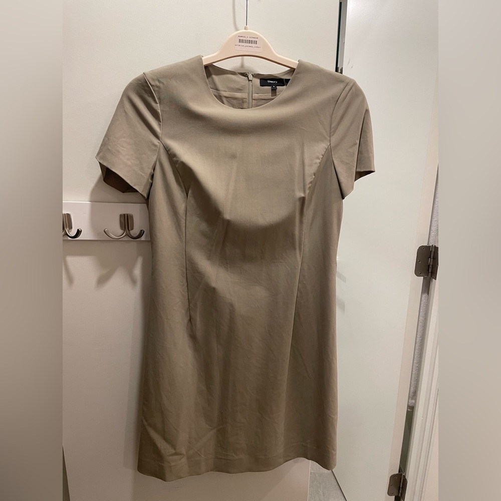 Theory Tan Midi Dress with Short Sleeves